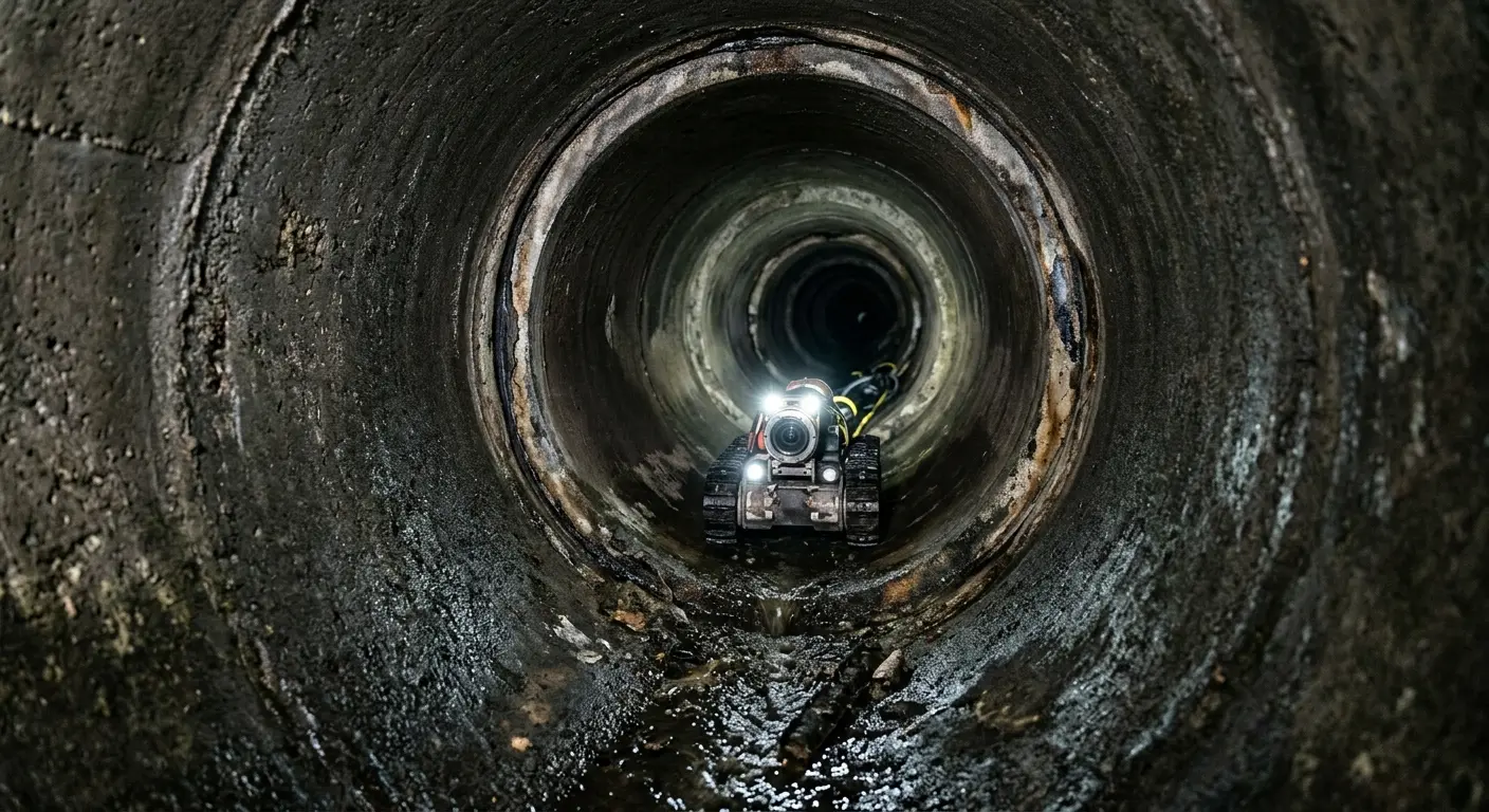 Robotic sewer camera inspecting pipe interior for Drain Snake Service in Demarest